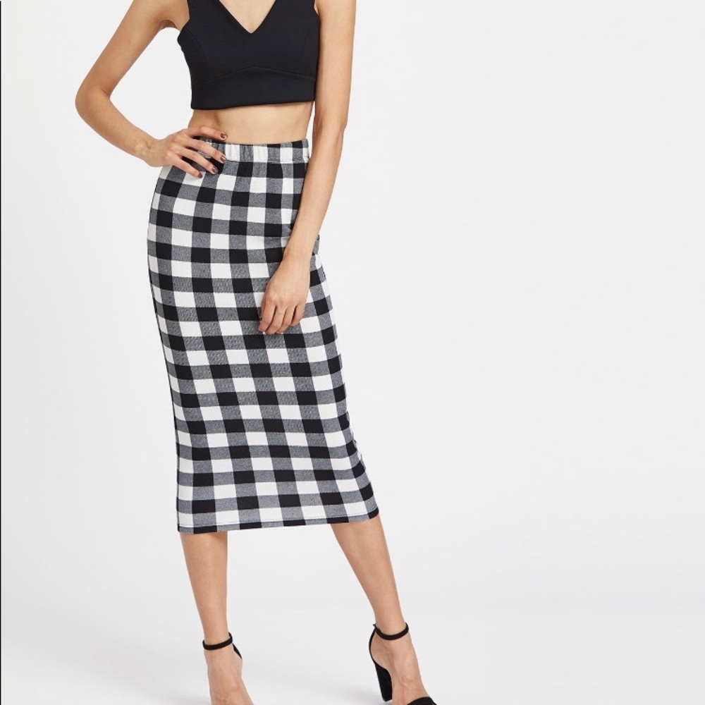 Shein Gingham Print Elastic Waist Pencil Skirt
